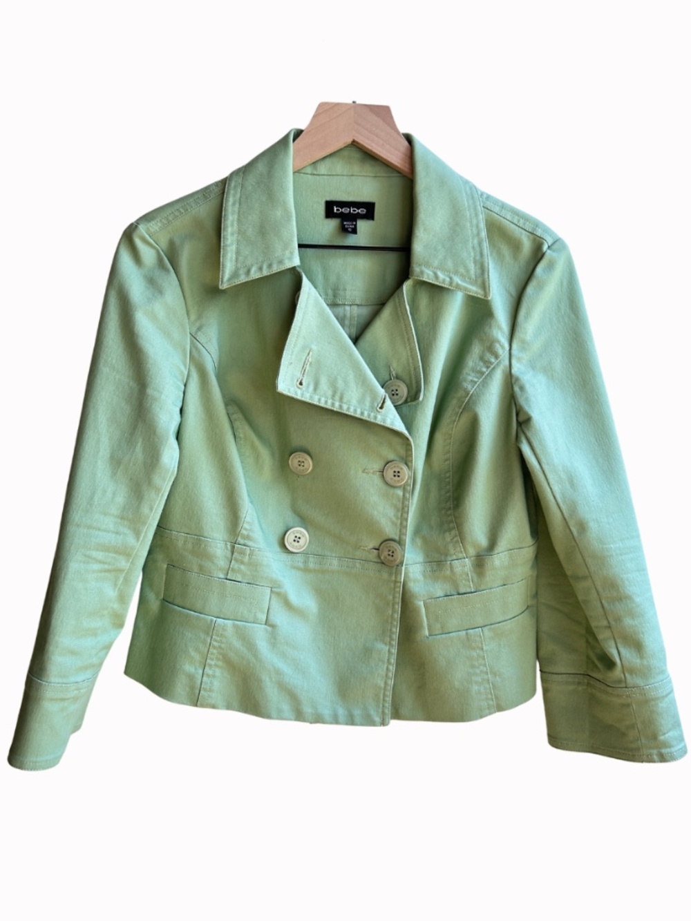 Bebe Vintage Y2K Cropped Double Breasted Blazer Pastel Green Size 10